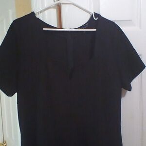 Black Dress: V-neck ,short sleeve, Black ,Zipper in the back, small v peak of b